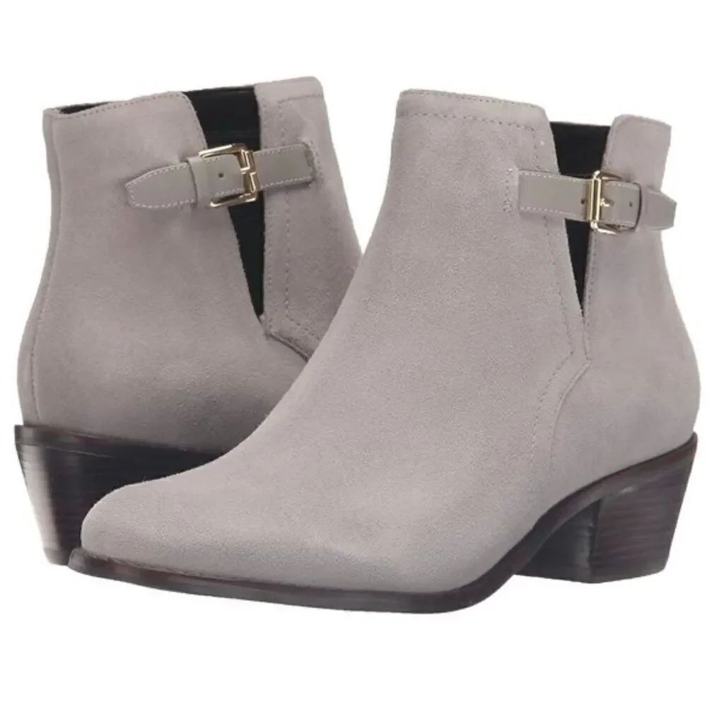 Cole Haan Wilette grey buckle strap ankle booties